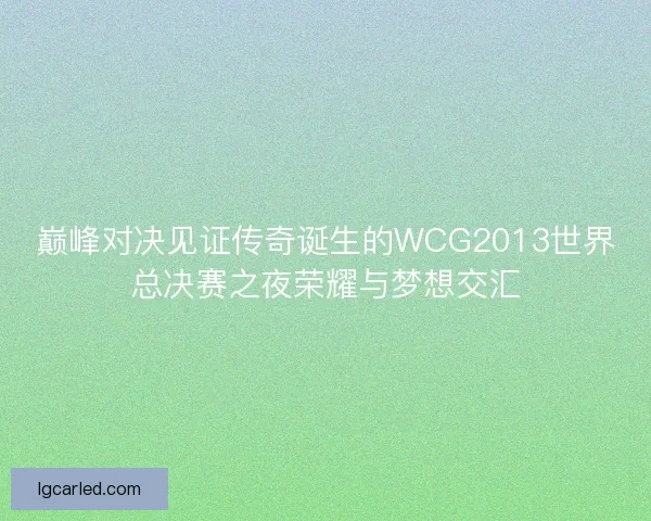 巅峰对决见证传奇诞生的WCG2013世界总决赛之夜荣耀与梦想交汇